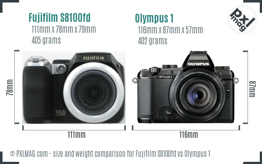 Fujifilm S8100fd vs Olympus 1 size comparison