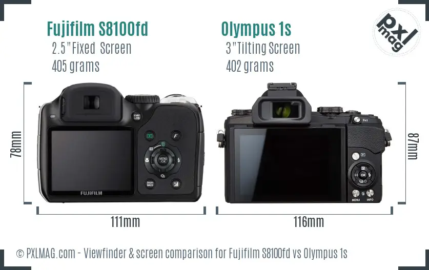 Fujifilm S8100fd vs Olympus 1s Screen and Viewfinder comparison