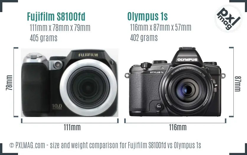 Fujifilm S8100fd vs Olympus 1s size comparison