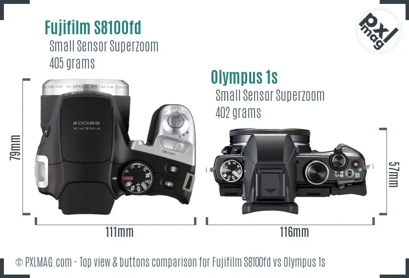Fujifilm S8100fd vs Olympus 1s top view buttons comparison
