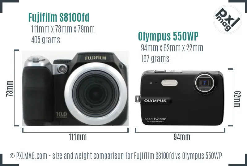 Fujifilm S8100fd vs Olympus 550WP size comparison