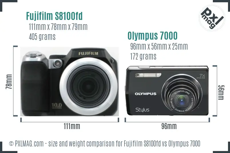 Fujifilm S8100fd vs Olympus 7000 size comparison