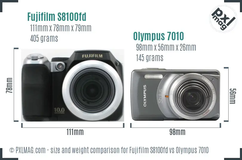 Fujifilm S8100fd vs Olympus 7010 size comparison