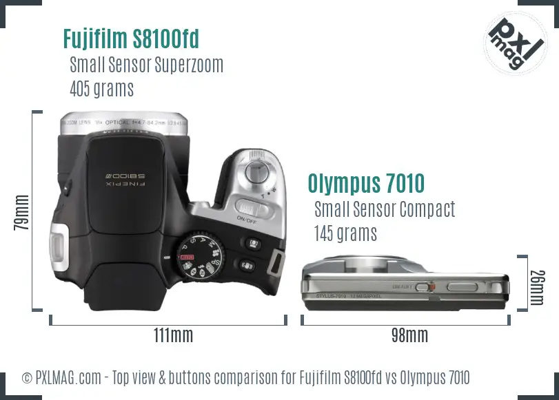 Fujifilm S8100fd vs Olympus 7010 top view buttons comparison