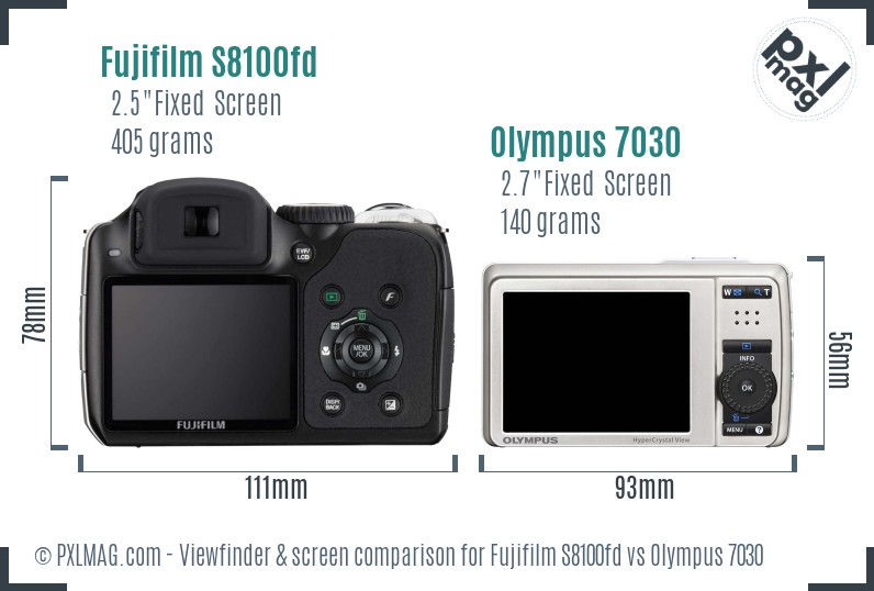 Fujifilm S8100fd vs Olympus 7030 Screen and Viewfinder comparison