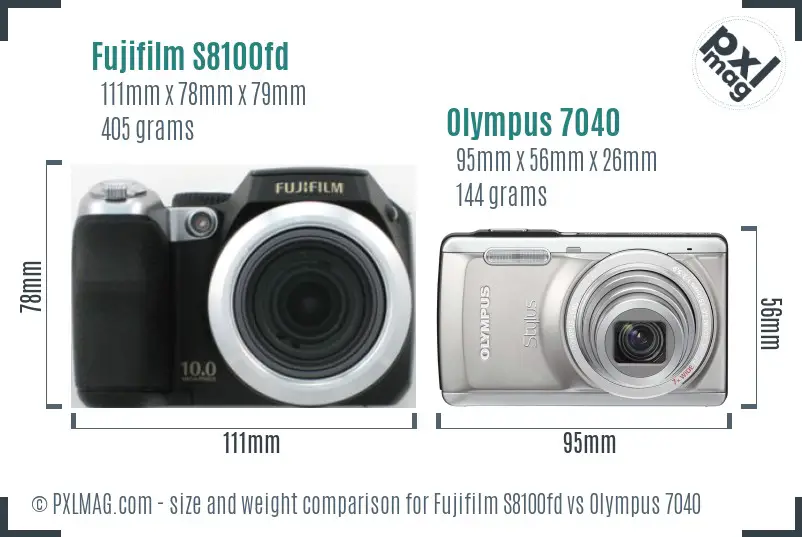 Fujifilm S8100fd vs Olympus 7040 size comparison