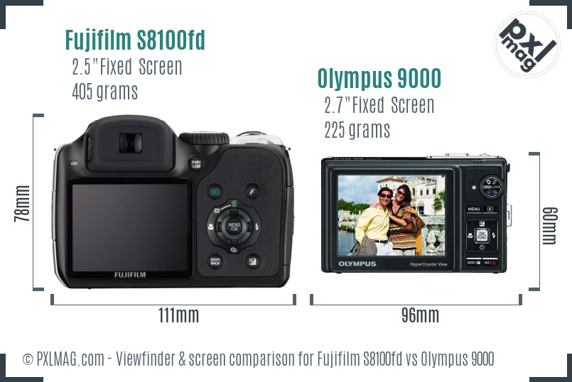 Fujifilm S8100fd vs Olympus 9000 Screen and Viewfinder comparison