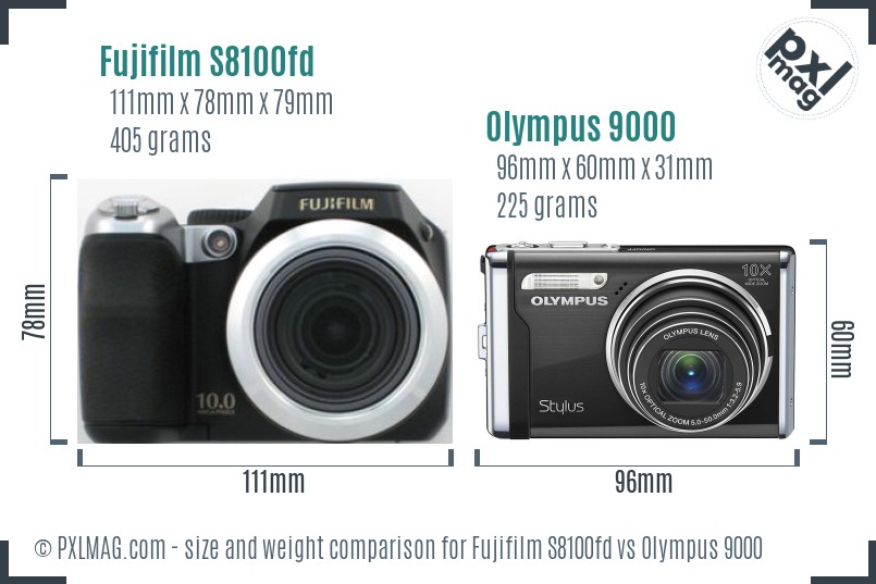 Fujifilm S8100fd vs Olympus 9000 size comparison Fujifilm S8100fd vs Olympus 9000 size comparison
