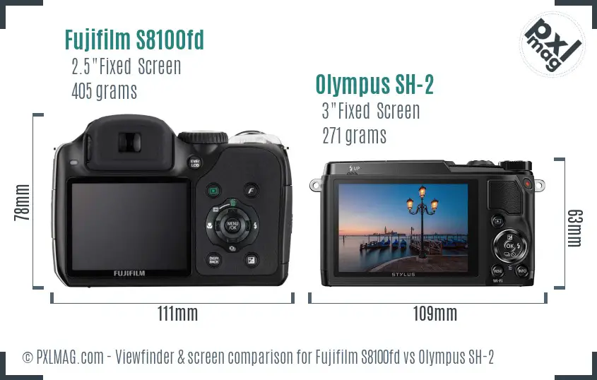 Fujifilm S8100fd vs Olympus SH-2 Screen and Viewfinder comparison