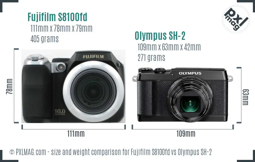 Fujifilm S8100fd vs Olympus SH-2 size comparison