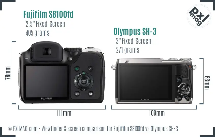 Fujifilm S8100fd vs Olympus SH-3 Screen and Viewfinder comparison
