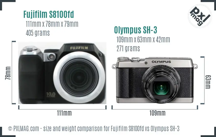 Fujifilm S8100fd vs Olympus SH-3 size comparison