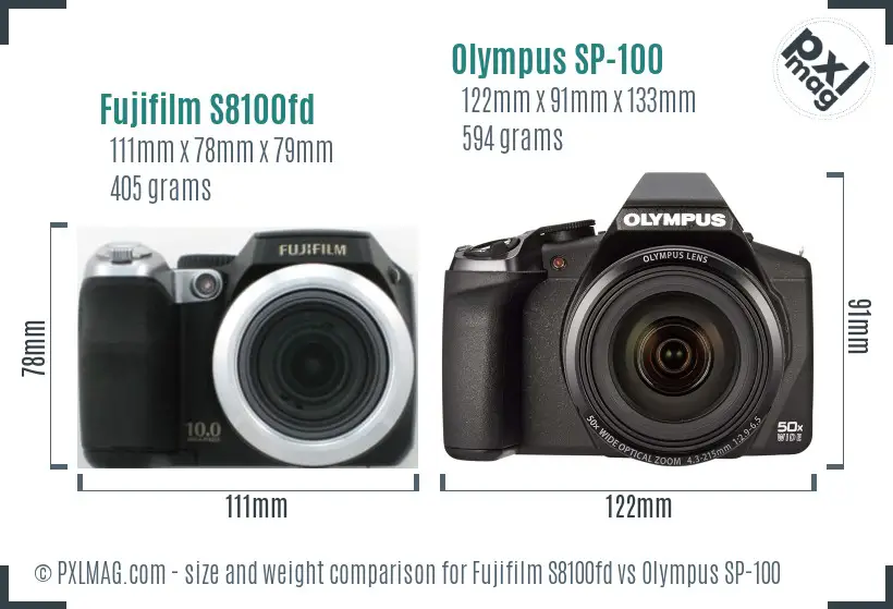 Fujifilm S8100fd vs Olympus SP-100 size comparison