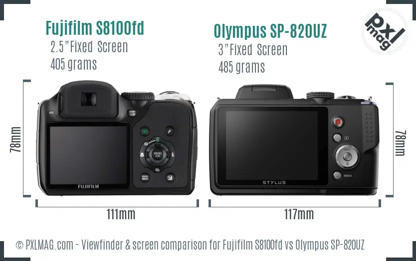 Fujifilm S8100fd vs Olympus SP-820UZ Screen and Viewfinder comparison Fujifilm S8100fd vs Olympus SP-820UZ Screen and Viewfinder comparison