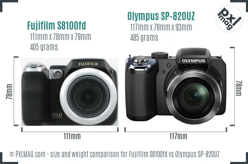Fujifilm S8100fd vs Olympus SP-820UZ size comparison Fujifilm S8100fd vs Olympus SP-820UZ size comparison
