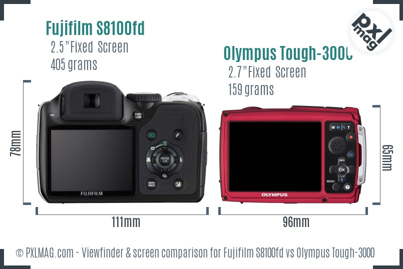 Fujifilm S8100fd vs Olympus Tough-3000 Screen and Viewfinder comparison