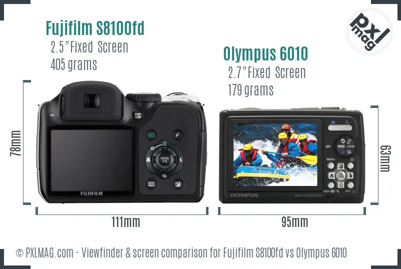 Fujifilm S8100fd vs Olympus 6010 Screen and Viewfinder comparison