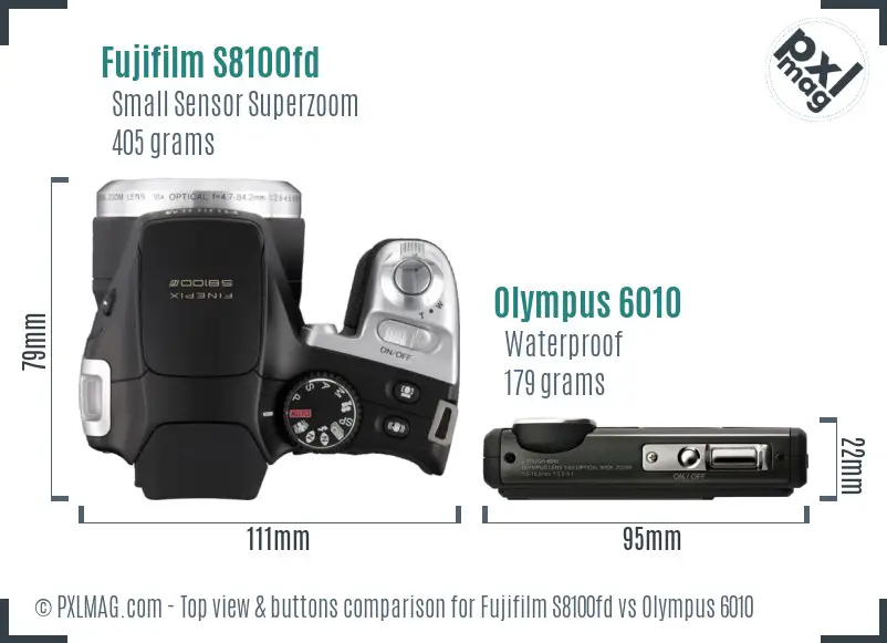 Fujifilm S8100fd vs Olympus 6010 top view buttons comparison