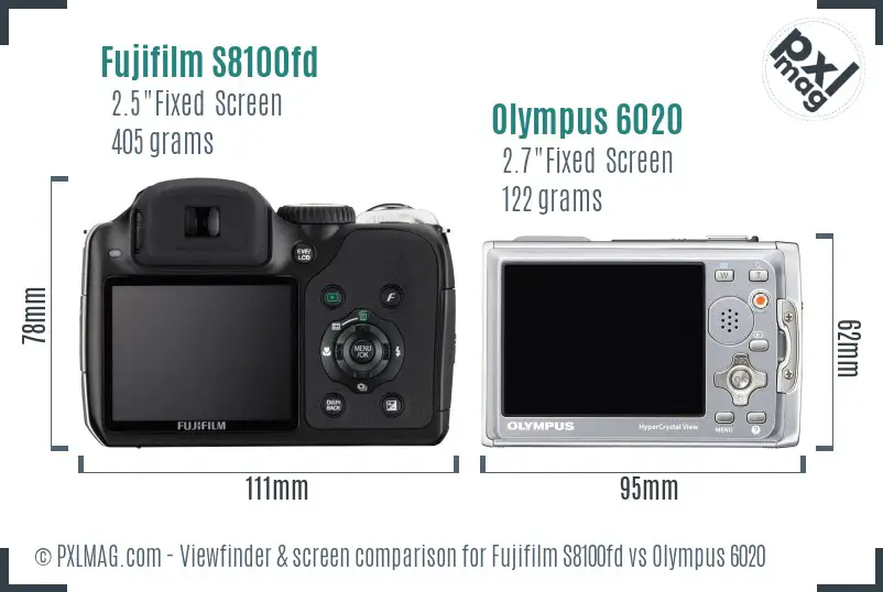 Fujifilm S8100fd vs Olympus 6020 Screen and Viewfinder comparison