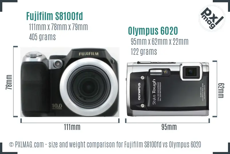 Fujifilm S8100fd vs Olympus 6020 size comparison