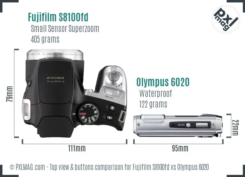 Fujifilm S8100fd vs Olympus 6020 top view buttons comparison