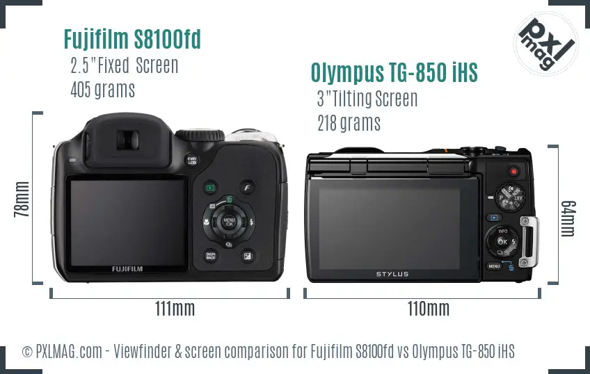 Fujifilm S8100fd vs Olympus TG-850 iHS Screen and Viewfinder comparison