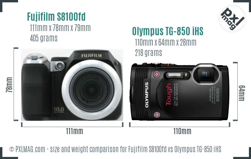 Fujifilm S8100fd vs Olympus TG-850 iHS size comparison