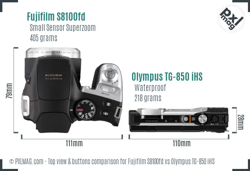 Fujifilm S8100fd vs Olympus TG-850 iHS top view buttons comparison