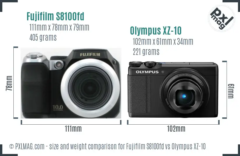 Fujifilm S8100fd vs Olympus XZ-10 size comparison Fujifilm S8100fd vs Olympus XZ-10 size comparison