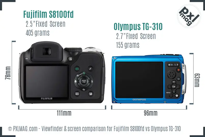 Fujifilm S8100fd vs Olympus TG-310 Screen and Viewfinder comparison