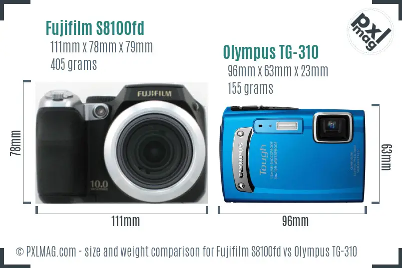 Fujifilm S8100fd vs Olympus TG-310 size comparison