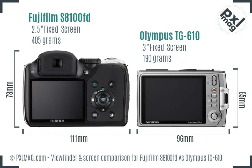 Fujifilm S8100fd vs Olympus TG-610 Screen and Viewfinder comparison