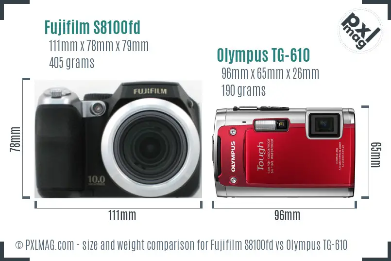Fujifilm S8100fd vs Olympus TG-610 size comparison