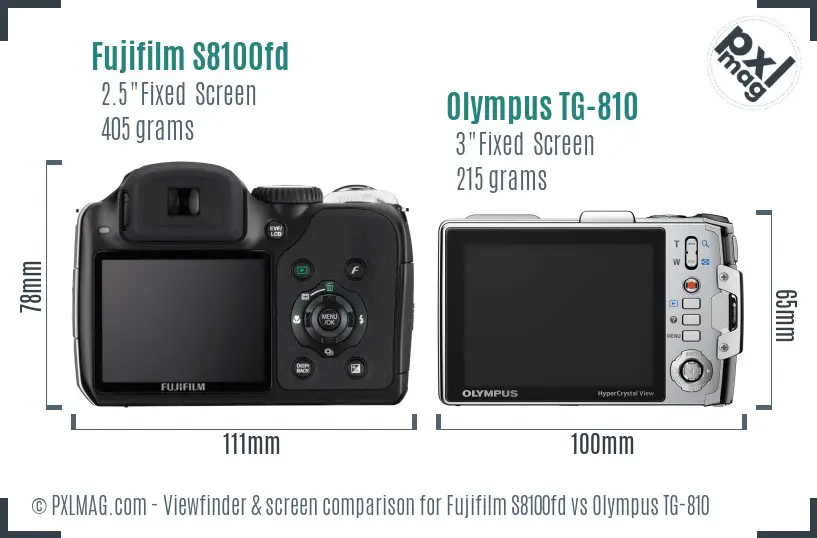 Fujifilm S8100fd vs Olympus TG-810 Screen and Viewfinder comparison
