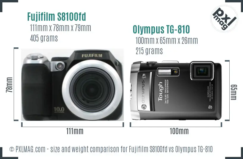 Fujifilm S8100fd vs Olympus TG-810 size comparison