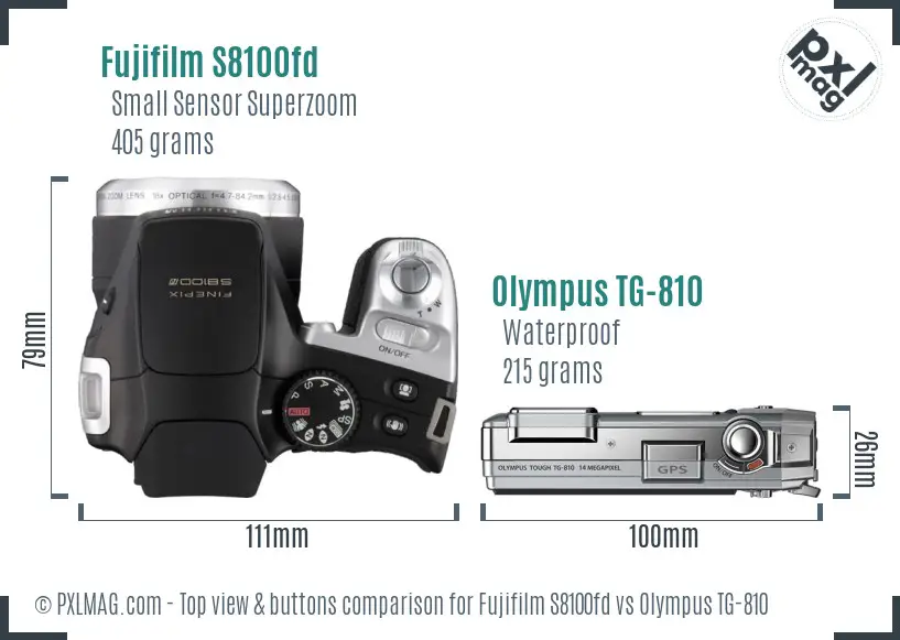 Fujifilm S8100fd vs Olympus TG-810 top view buttons comparison