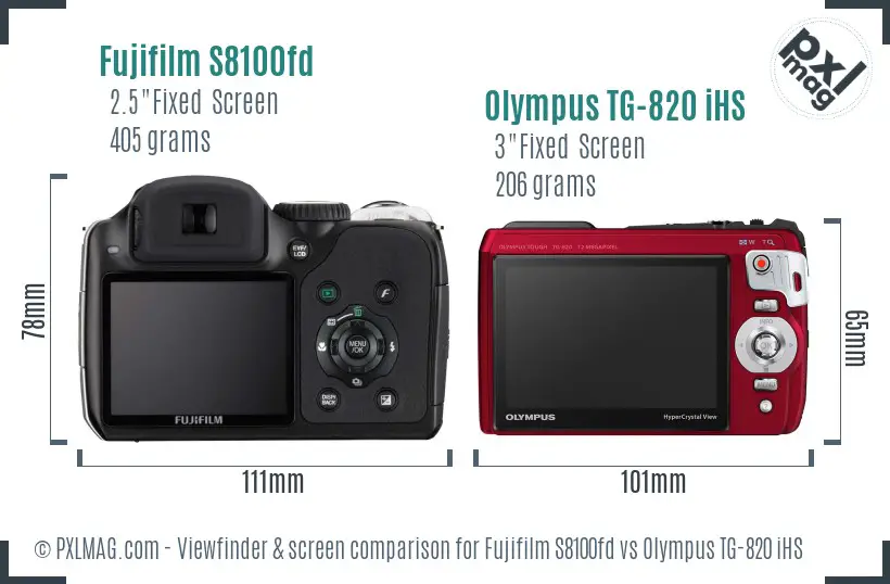 Fujifilm S8100fd vs Olympus TG-820 iHS Screen and Viewfinder comparison