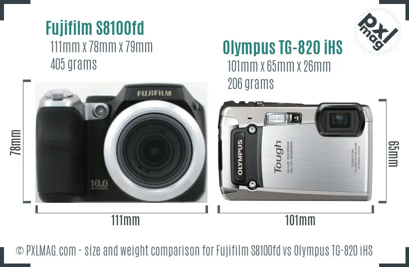 Fujifilm S8100fd vs Olympus TG-820 iHS size comparison
