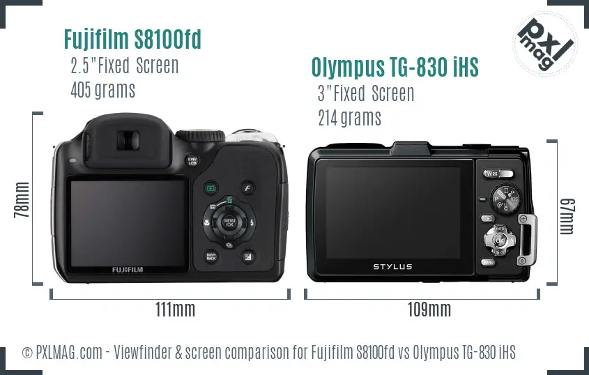 Fujifilm S8100fd vs Olympus TG-830 iHS Screen and Viewfinder comparison