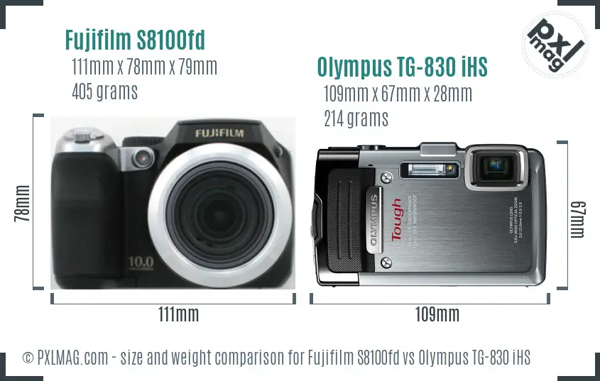 Fujifilm S8100fd vs Olympus TG-830 iHS size comparison