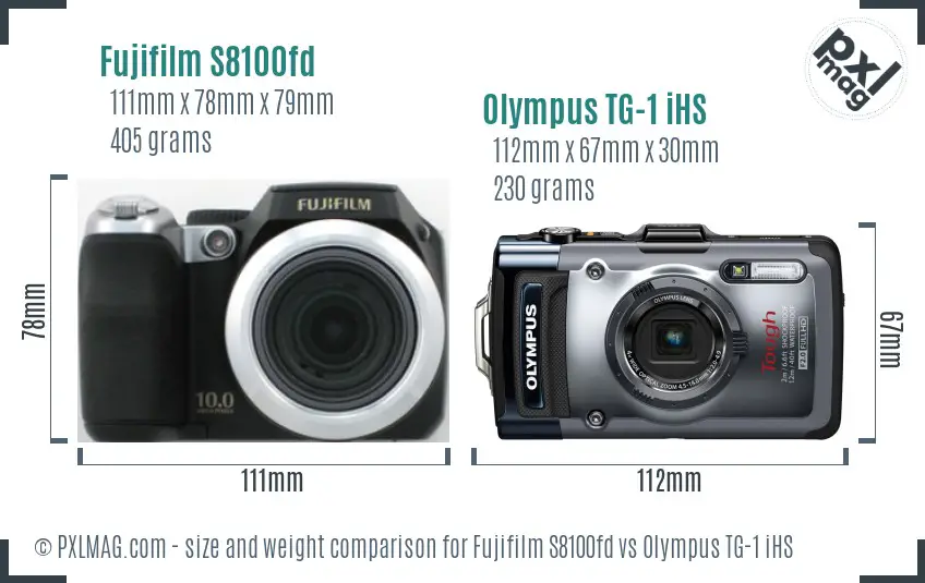 Fujifilm S8100fd vs Olympus TG-1 iHS size comparison Fujifilm S8100fd vs Olympus TG-1 iHS size comparison