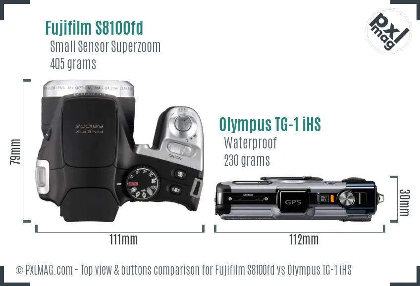 Fujifilm S8100fd vs Olympus TG-1 iHS top view buttons comparison Fujifilm S8100fd vs Olympus TG-1 iHS top view buttons comparison