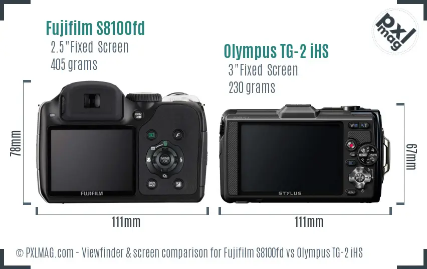Fujifilm S8100fd vs Olympus TG-2 iHS Screen and Viewfinder comparison