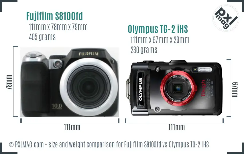 Fujifilm S8100fd vs Olympus TG-2 iHS size comparison