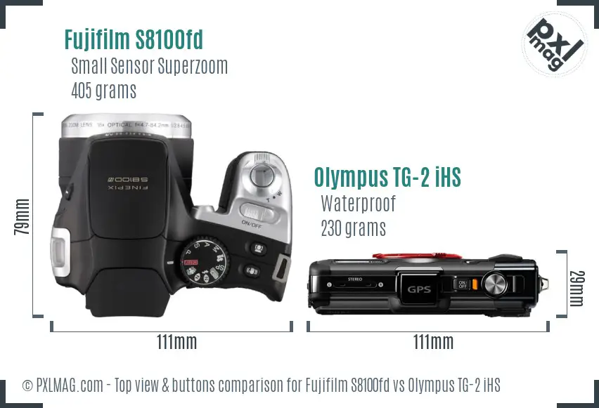 Fujifilm S8100fd vs Olympus TG-2 iHS top view buttons comparison