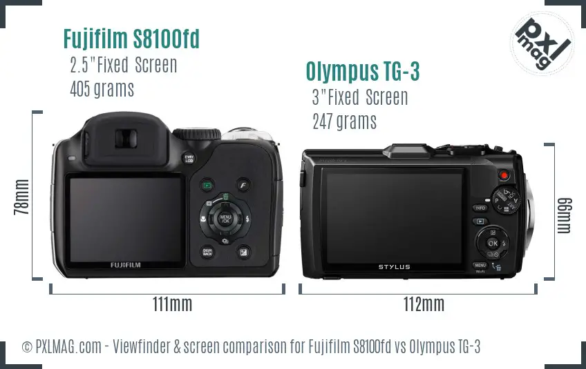 Fujifilm S8100fd vs Olympus TG-3 Screen and Viewfinder comparison