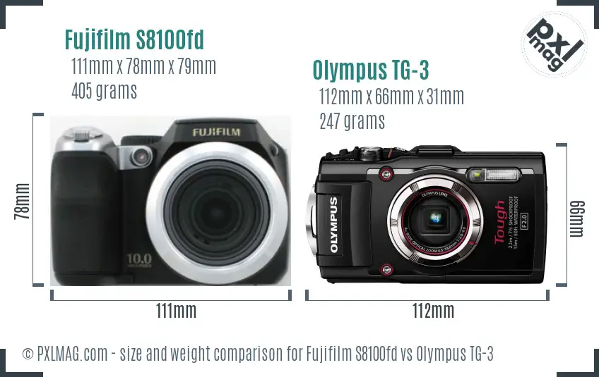 Fujifilm S8100fd vs Olympus TG-3 size comparison