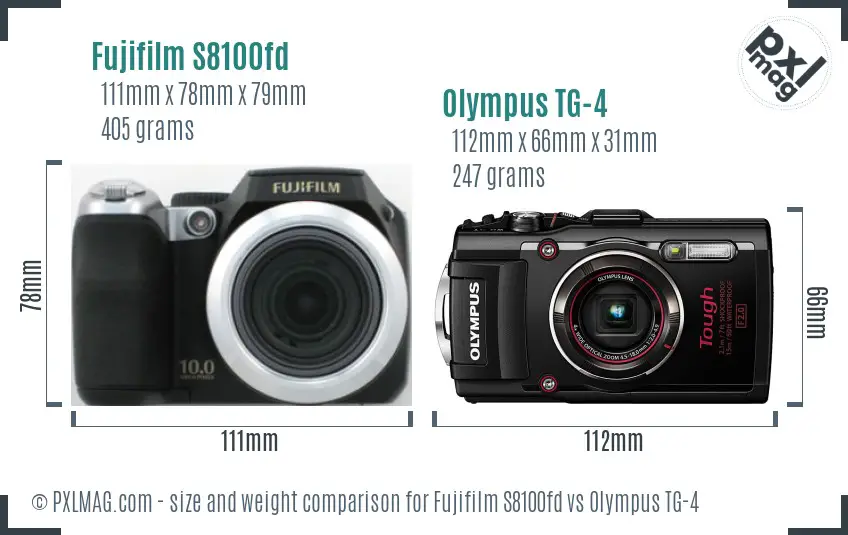 Fujifilm S8100fd vs Olympus TG-4 size comparison