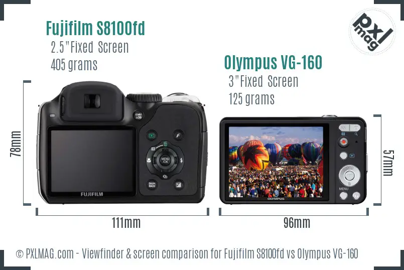 Fujifilm S8100fd vs Olympus VG-160 Screen and Viewfinder comparison