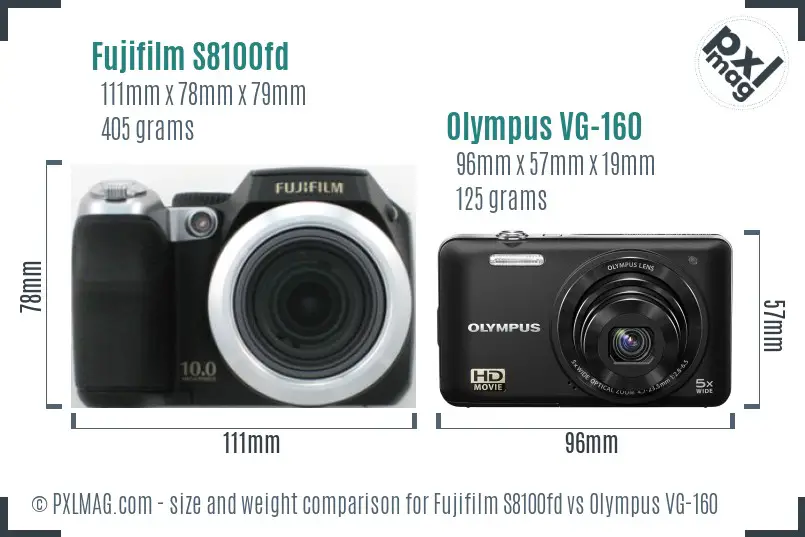 Fujifilm S8100fd vs Olympus VG-160 size comparison